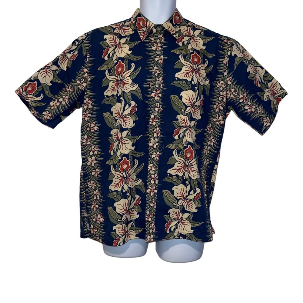 Vintage Retro Cooke Street Hawaiian Shirt Mens M Plumeria Aloha Vacation Blue - Picture 1 of 10